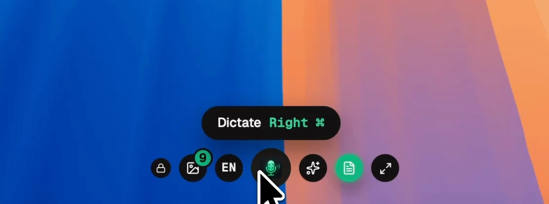 The dictation bar in pill mode