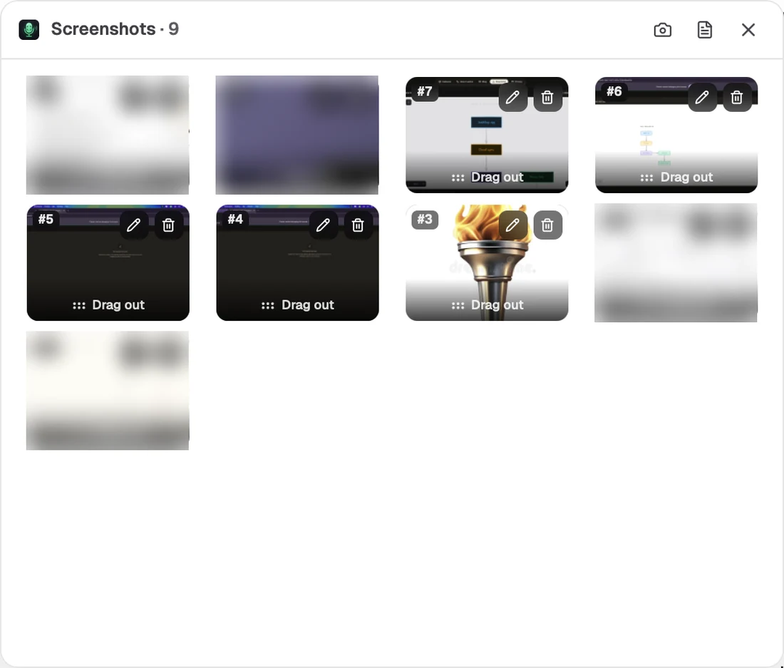 The Jompter screenshots panel showing captured tiles