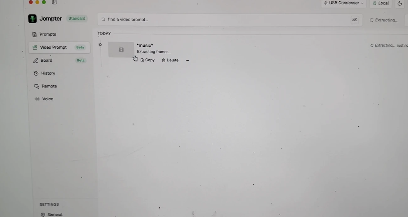 A freshly recorded session extracting its frames