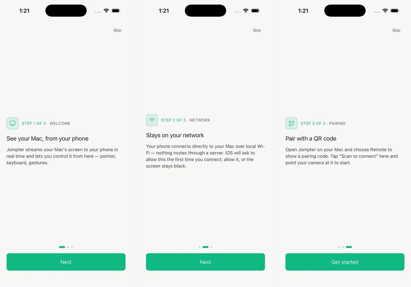 The three Jompter Remote onboarding steps